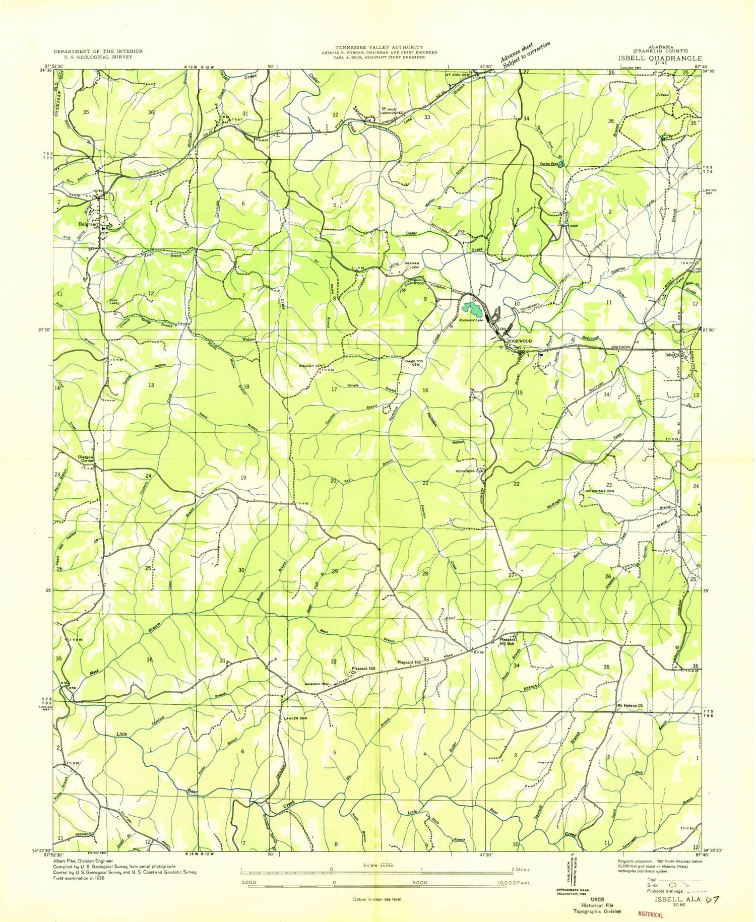 Classic USGS Isbell Alabama 7.5'x7.5' Topo Map Image