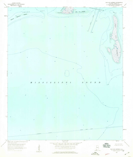 Classic USGS Isle aux Herbes Alabama 7.5'x7.5' Topo Map Image