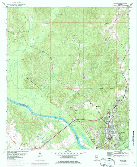 Classic USGS Jackson Alabama 7.5'x7.5' Topo Map Image