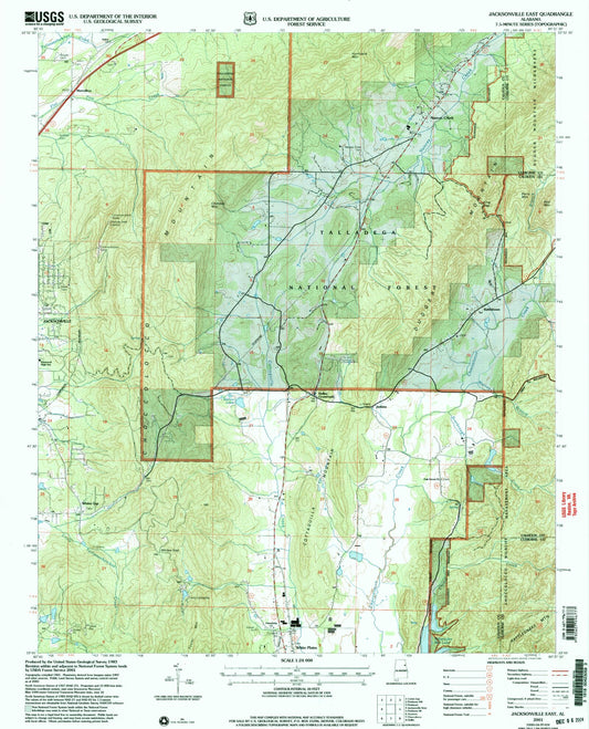 Classic USGS Jacksonville East Alabama 7.5'x7.5' Topo Map Image