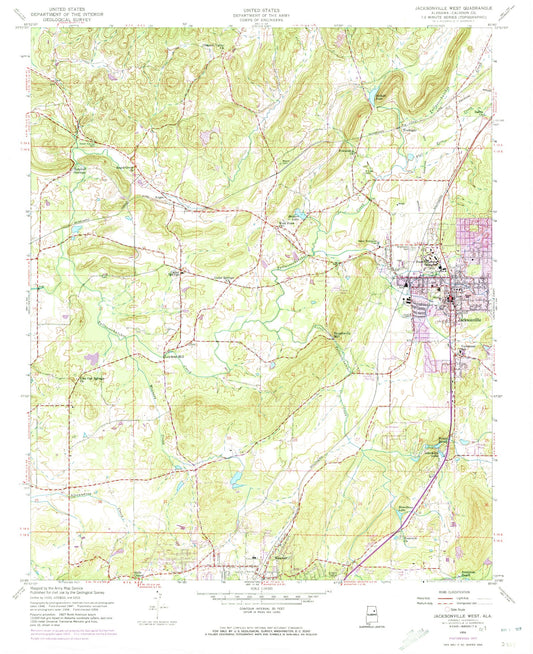 Classic USGS Jacksonville West Alabama 7.5'x7.5' Topo Map Image