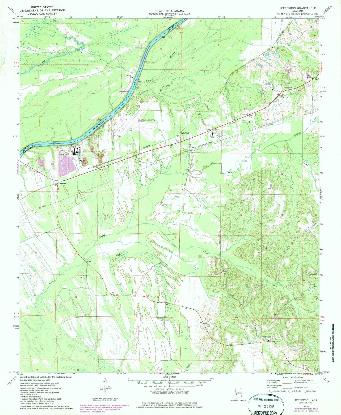 Classic USGS Jefferson Alabama 7.5'x7.5' Topo Map Image