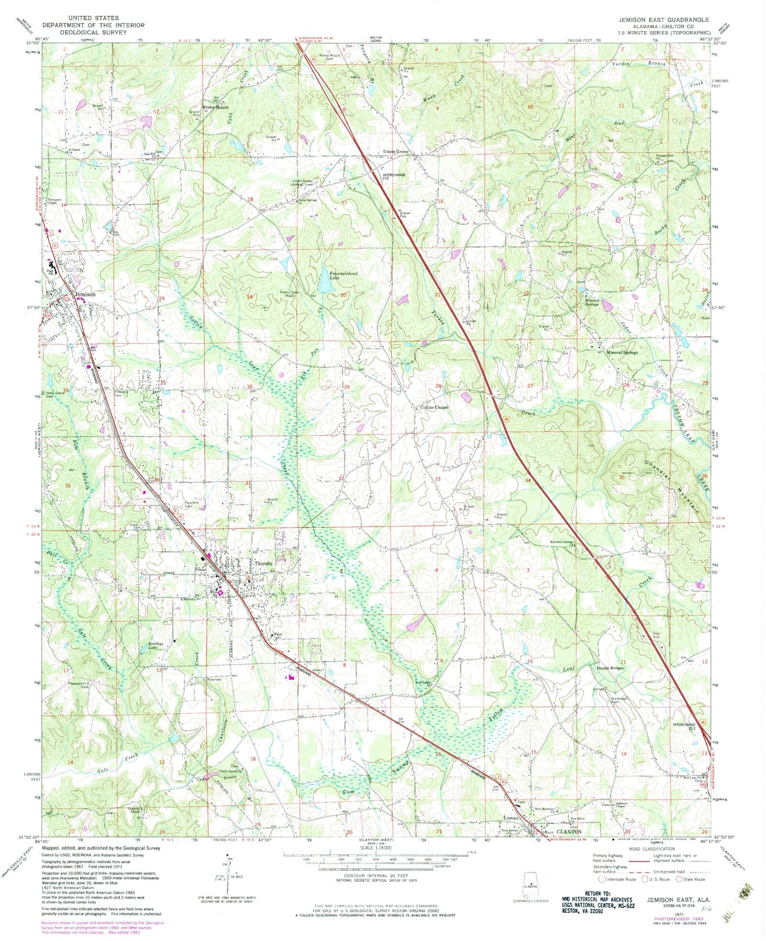 Classic USGS Jemison East Alabama 7.5'x7.5' Topo Map Image