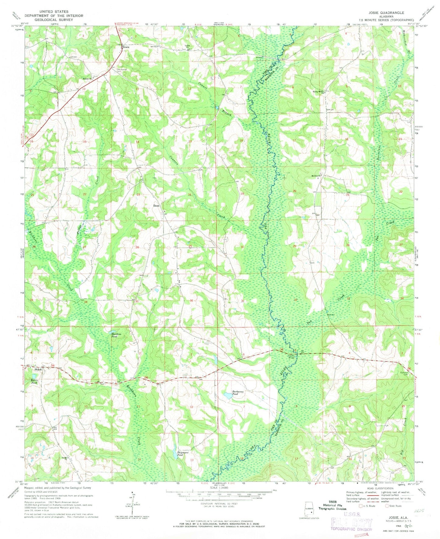 Classic USGS Josie Alabama 7.5'x7.5' Topo Map Image