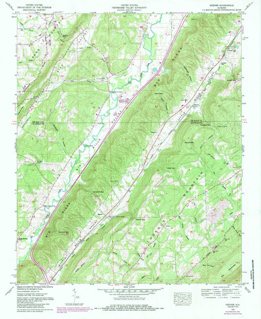 Classic USGS Keener Alabama 7.5'x7.5' Topo Map Image