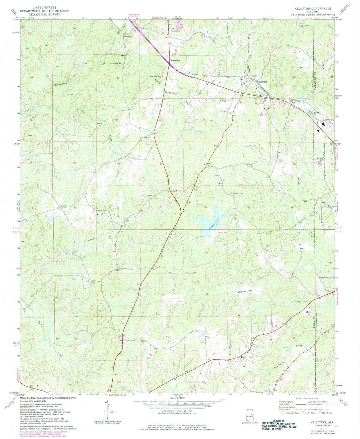 Classic USGS Kellyton Alabama 7.5'x7.5' Topo Map Image