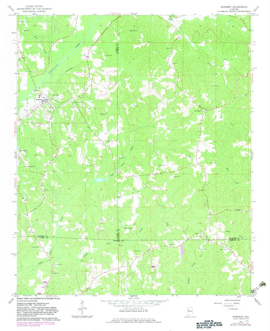 Classic USGS Kennedy Alabama 7.5'x7.5' Topo Map Image