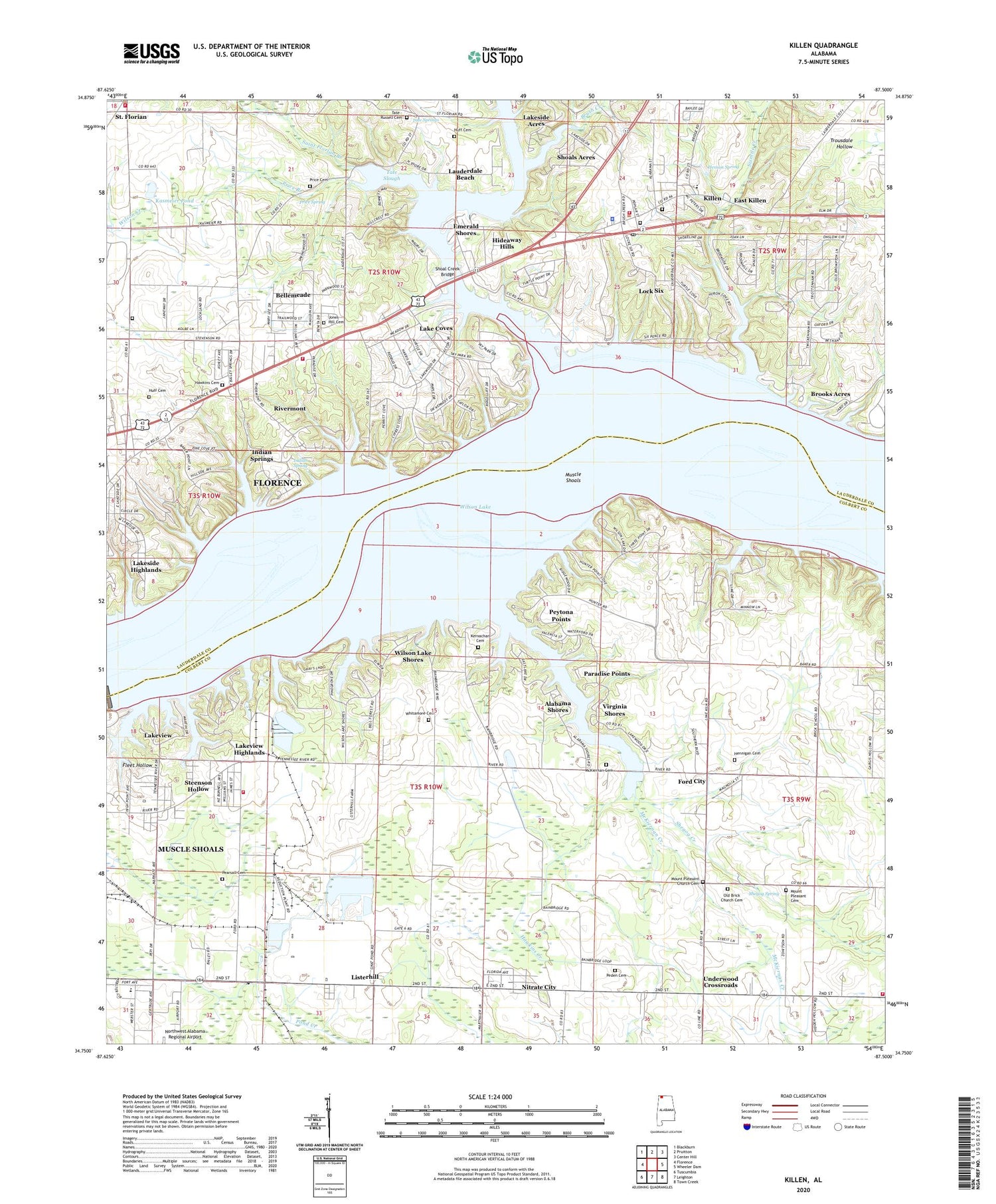 Killen Alabama US Topo Map Image