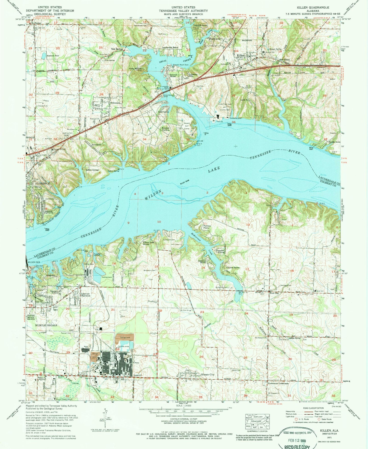 Classic USGS Killen Alabama 7.5'x7.5' Topo Map Image