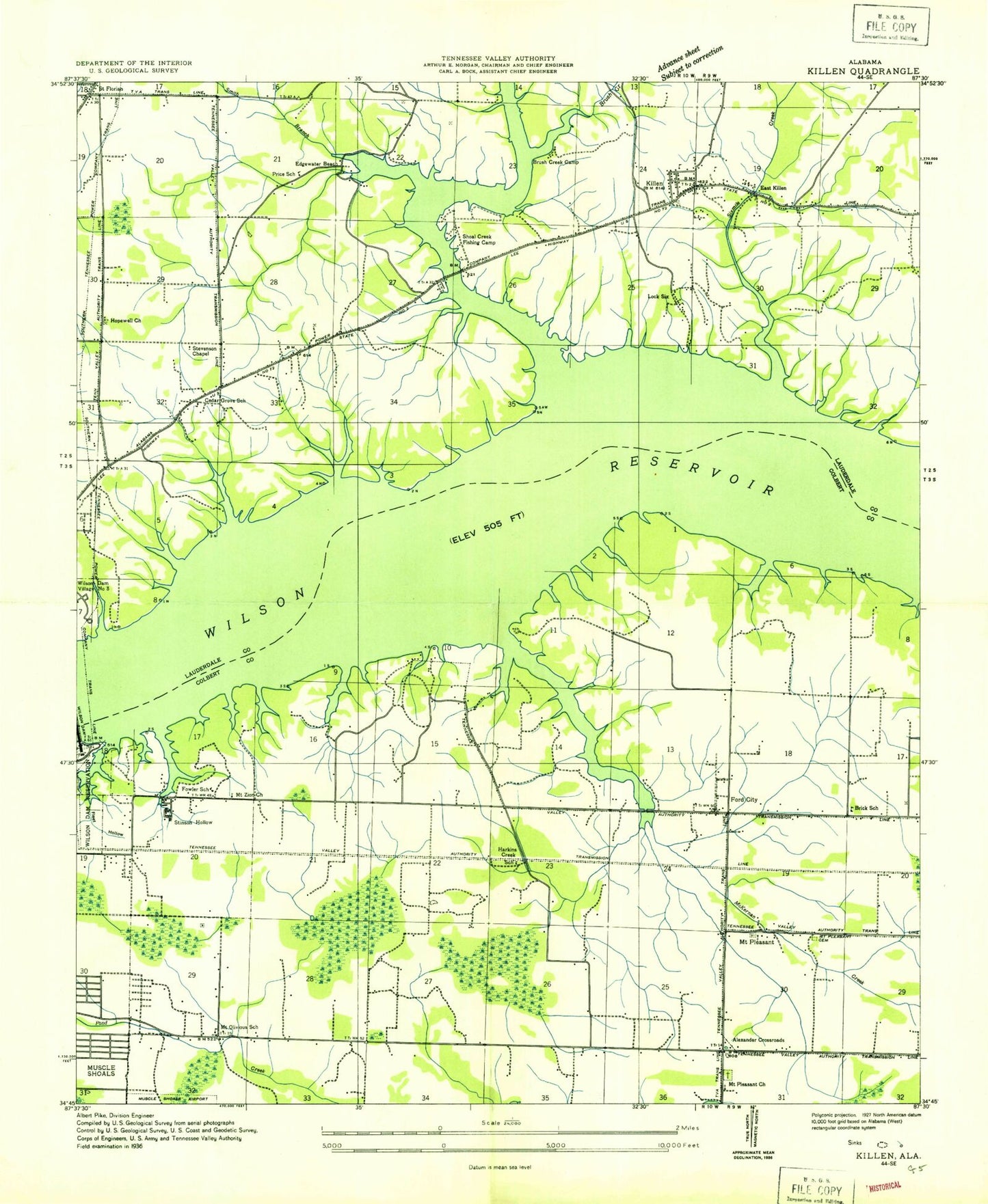 Classic USGS Killen Alabama 7.5'x7.5' Topo Map Image