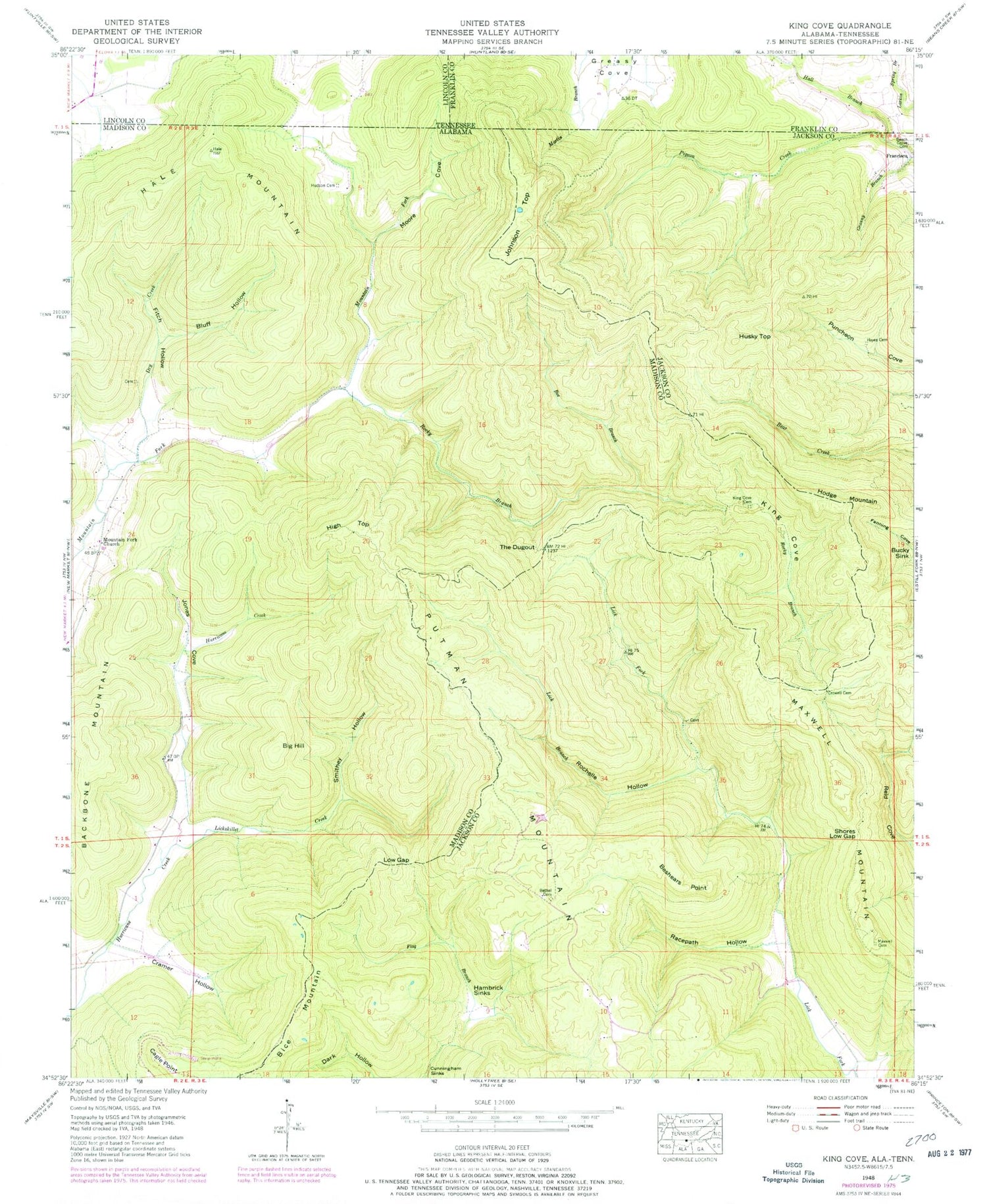 Classic USGS King Cove Alabama 7.5'x7.5' Topo Map Image