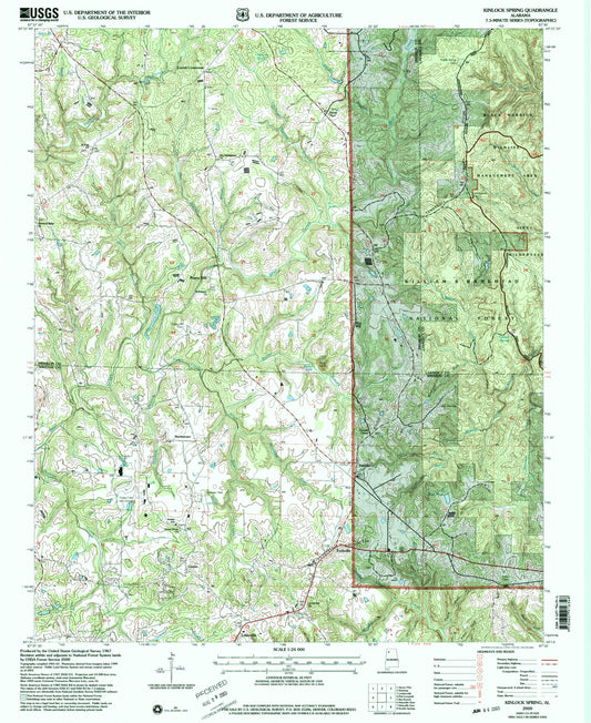 Classic USGS Kinlock Spring Alabama 7.5'x7.5' Topo Map Image