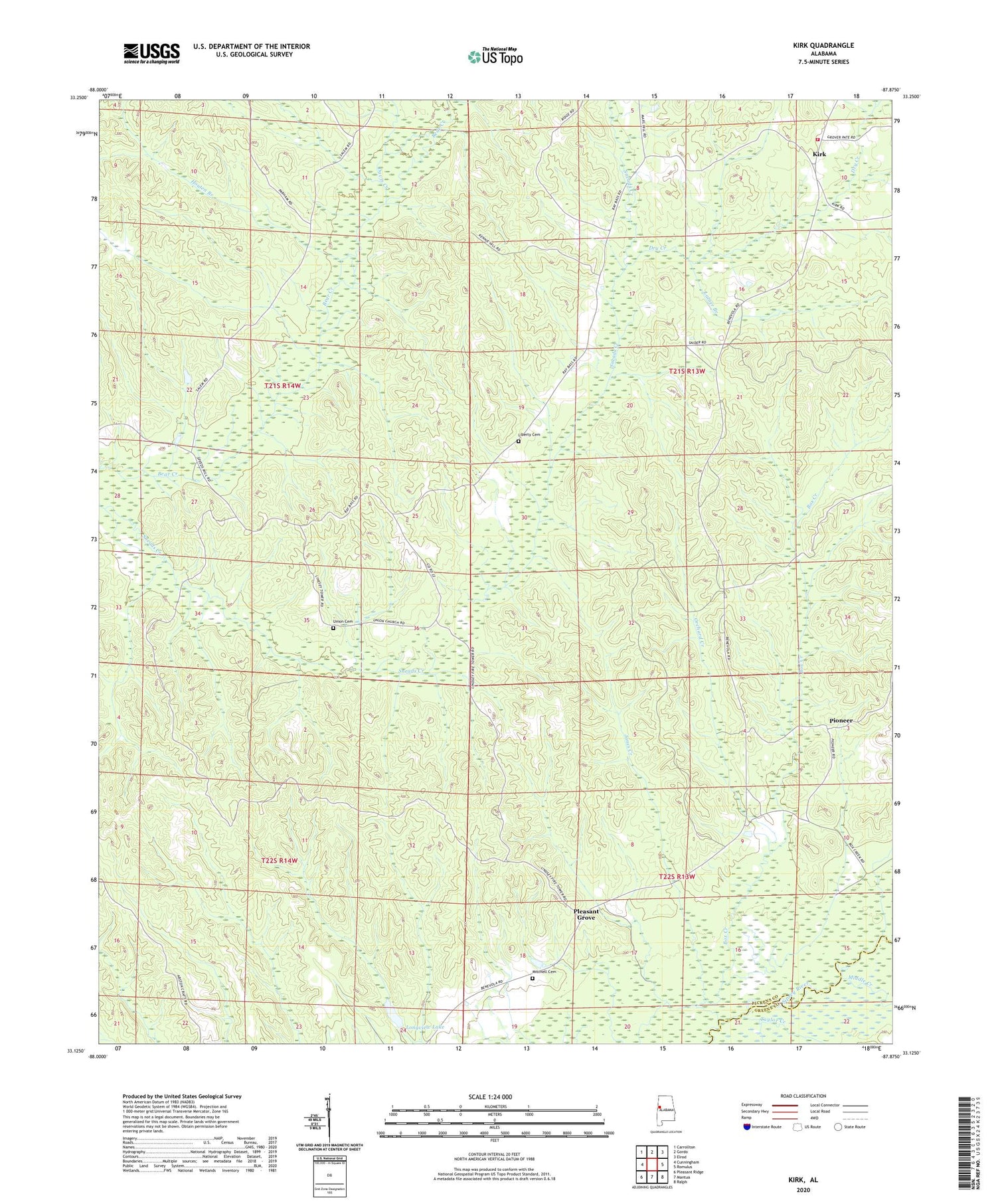 Kirk Alabama US Topo Map Image