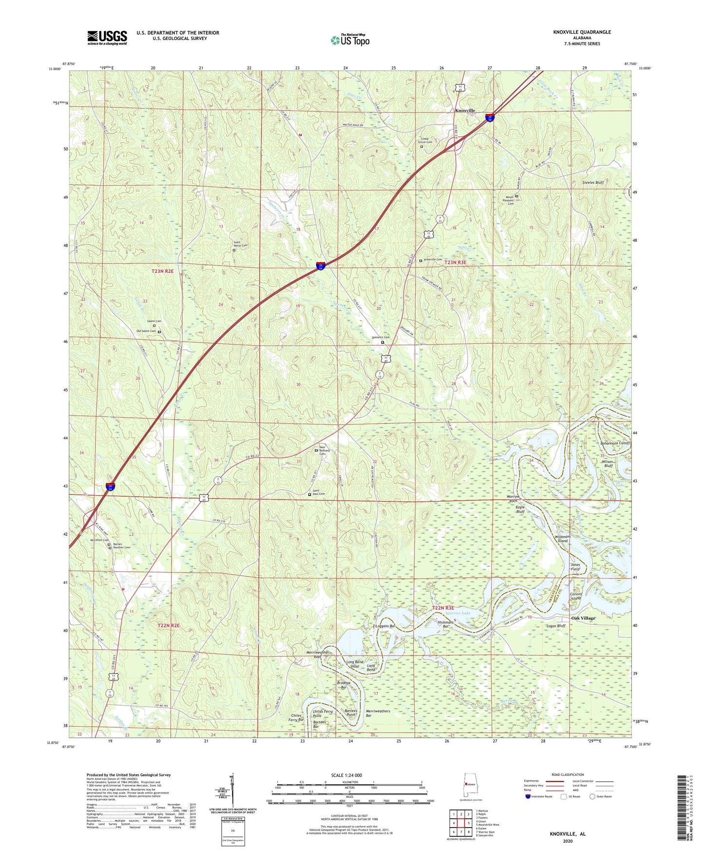 Knoxville Alabama US Topo Map Image