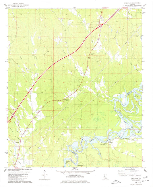 Classic USGS Knoxville Alabama 7.5'x7.5' Topo Map Image