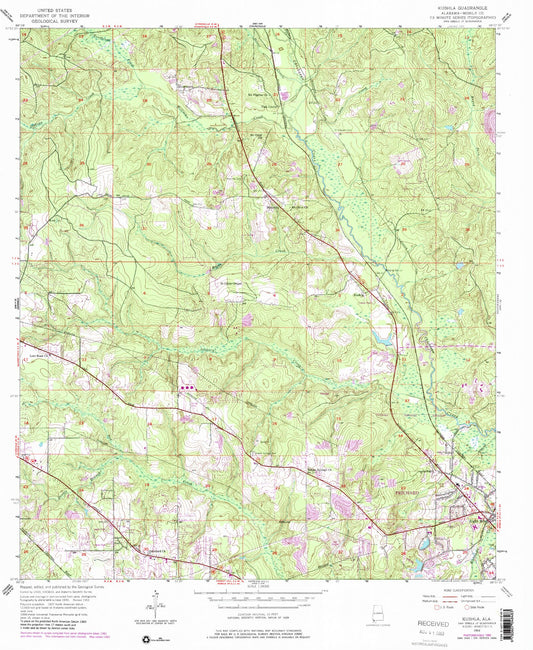 Classic USGS Kushla Alabama 7.5'x7.5' Topo Map Image