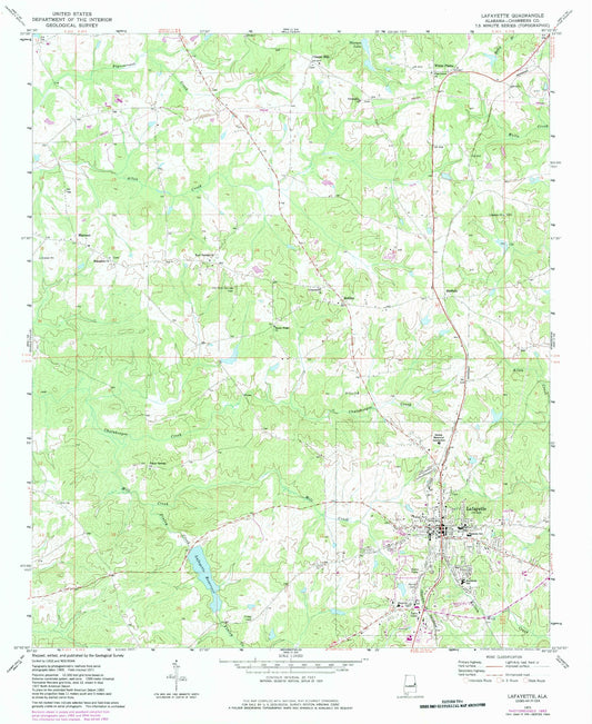 Classic USGS Lafayette Alabama 7.5'x7.5' Topo Map Image