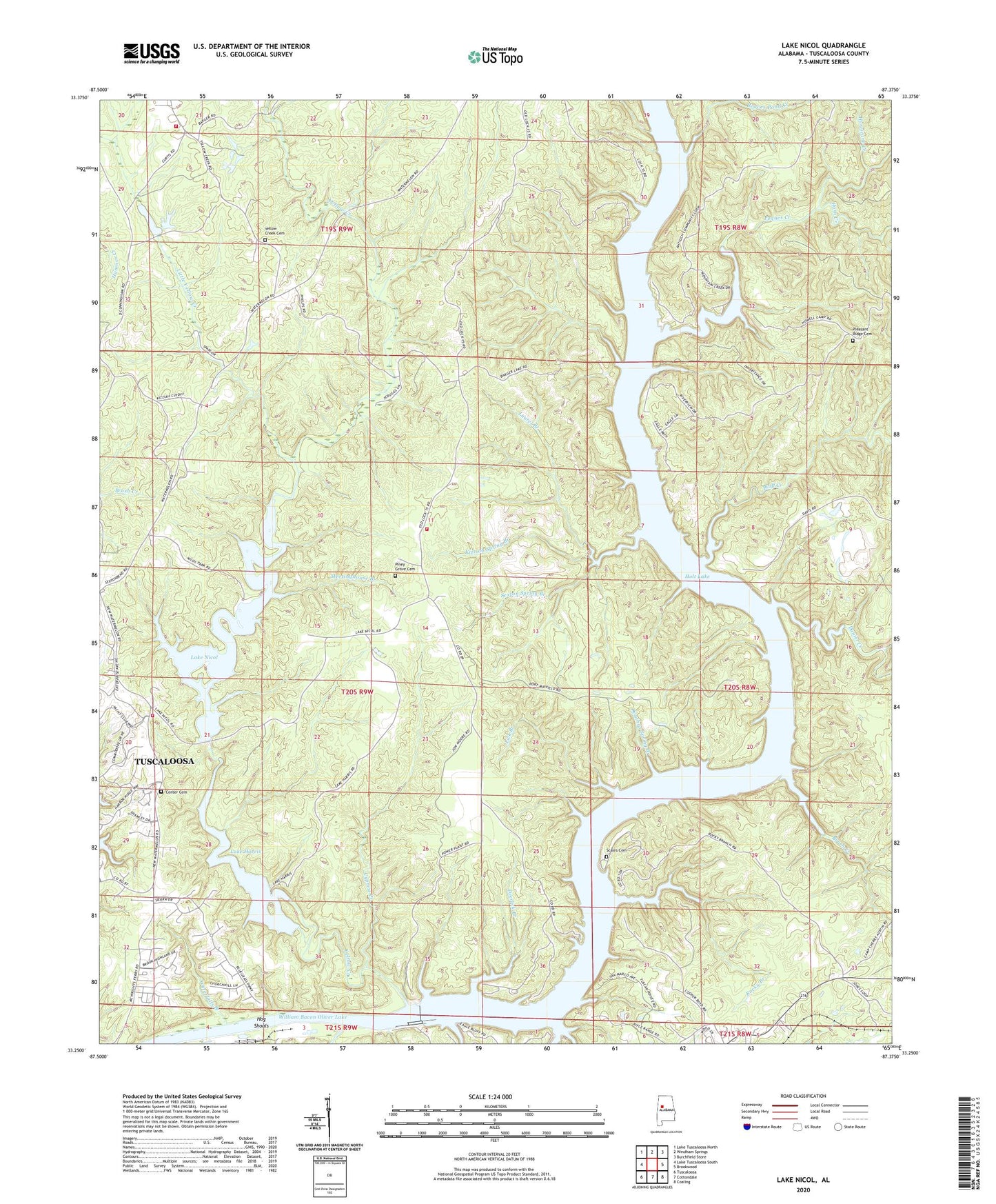Lake Nicol Alabama US Topo Map Image