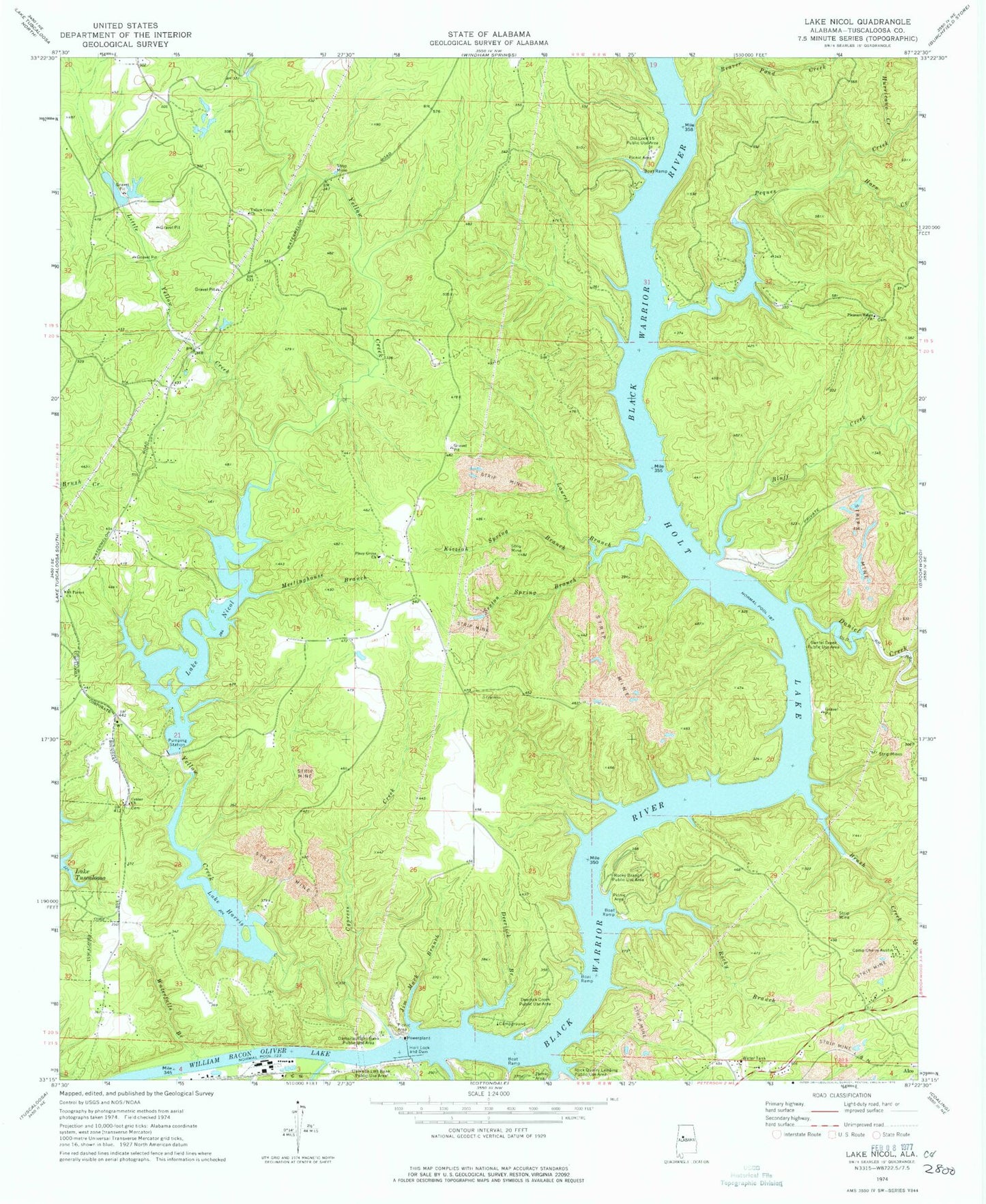 Classic USGS Lake Nicol Alabama 7.5'x7.5' Topo Map Image