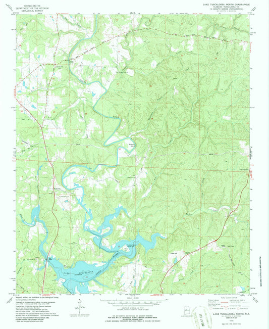 Classic USGS Lake Tuscaloosa North Alabama 7.5'x7.5' Topo Map Image