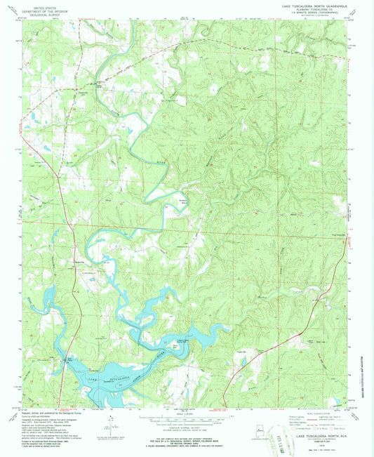 Classic USGS Lake Tuscaloosa North Alabama 7.5'x7.5' Topo Map Image