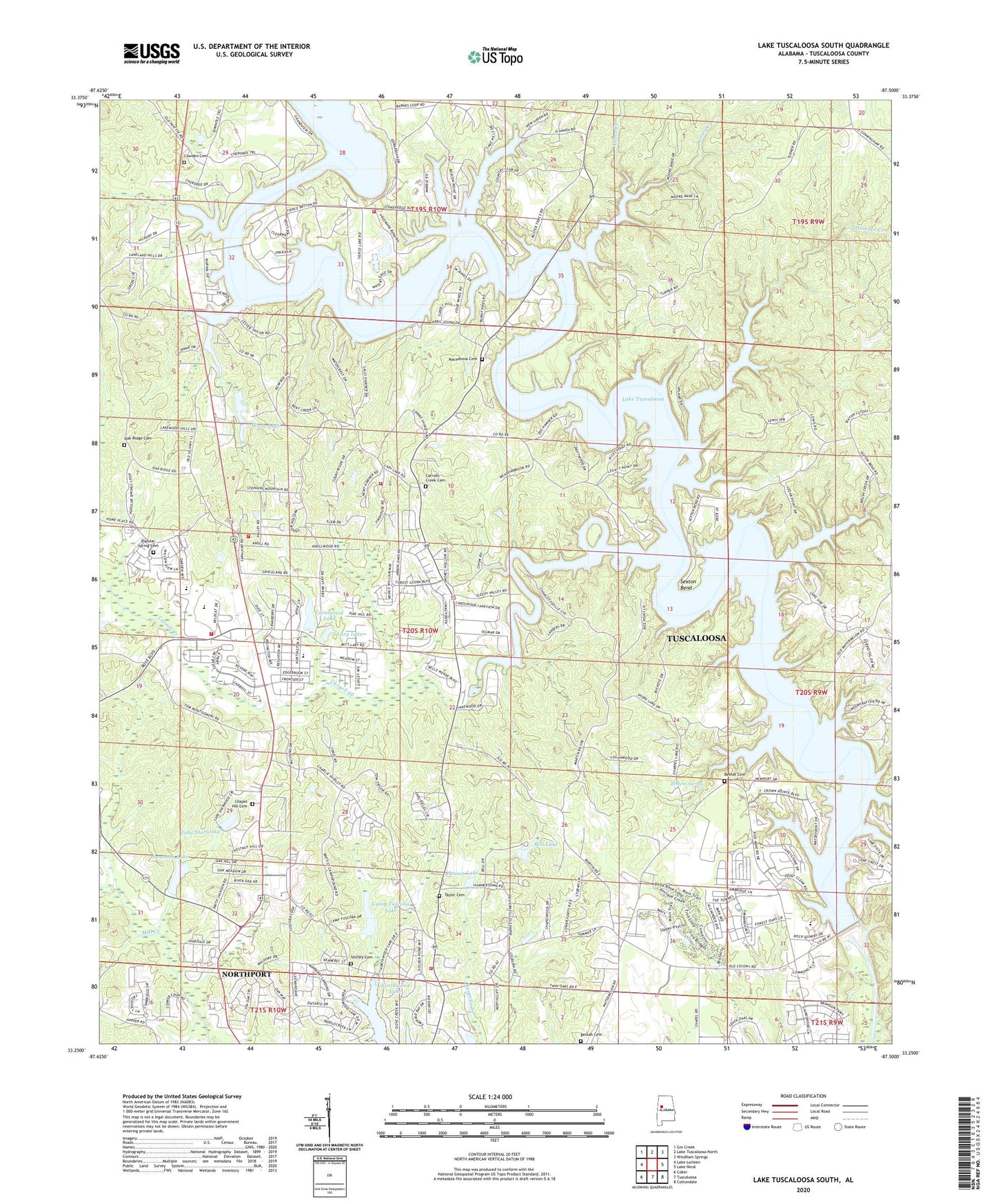 Lake Tuscaloosa South Alabama US Topo Map Image