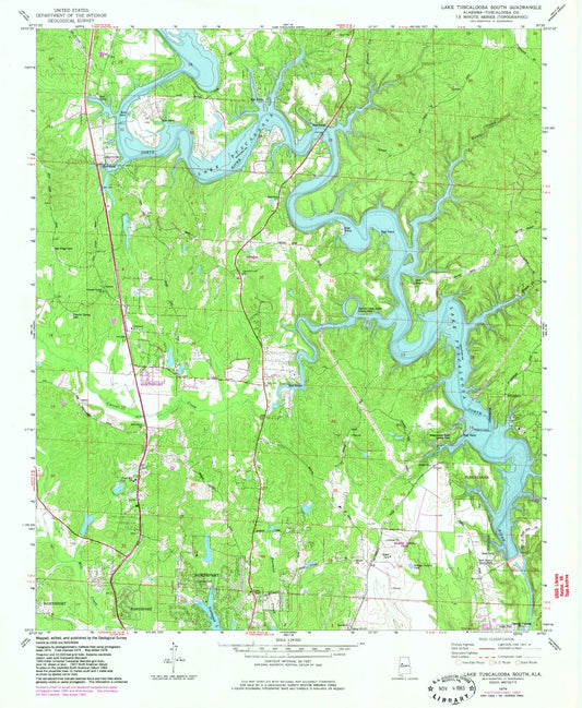 Classic USGS Lake Tuscaloosa South Alabama 7.5'x7.5' Topo Map Image