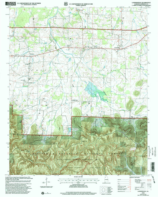 Classic USGS Landersville Alabama 7.5'x7.5' Topo Map Image