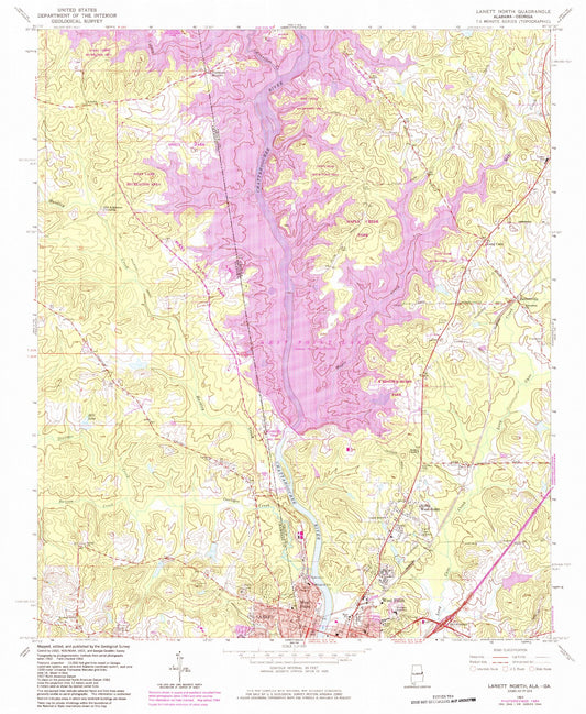 Classic USGS Lanett North Alabama 7.5'x7.5' Topo Map Image