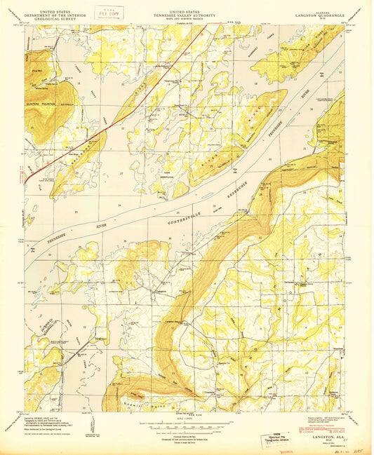 Classic USGS Langston Alabama 7.5'x7.5' Topo Map Image