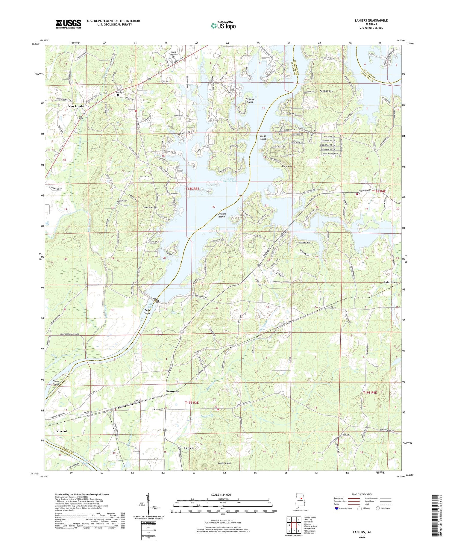 Laniers Alabama US Topo Map Image