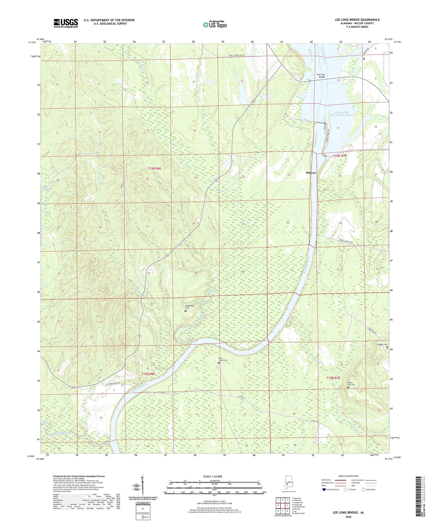 Lee Long Bridge Alabama US Topo Map Image