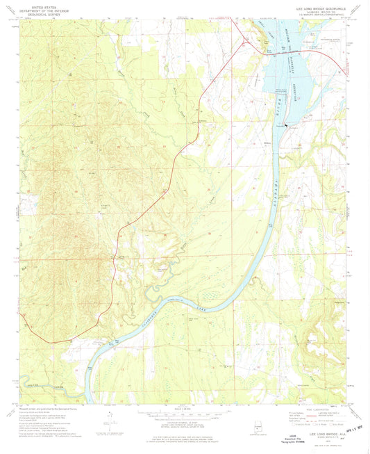 Classic USGS Lee Long Bridge Alabama 7.5'x7.5' Topo Map Image