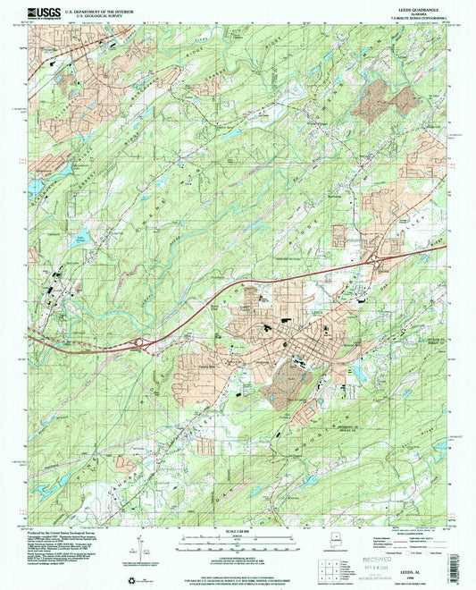 Classic USGS Leeds Alabama 7.5'x7.5' Topo Map Image