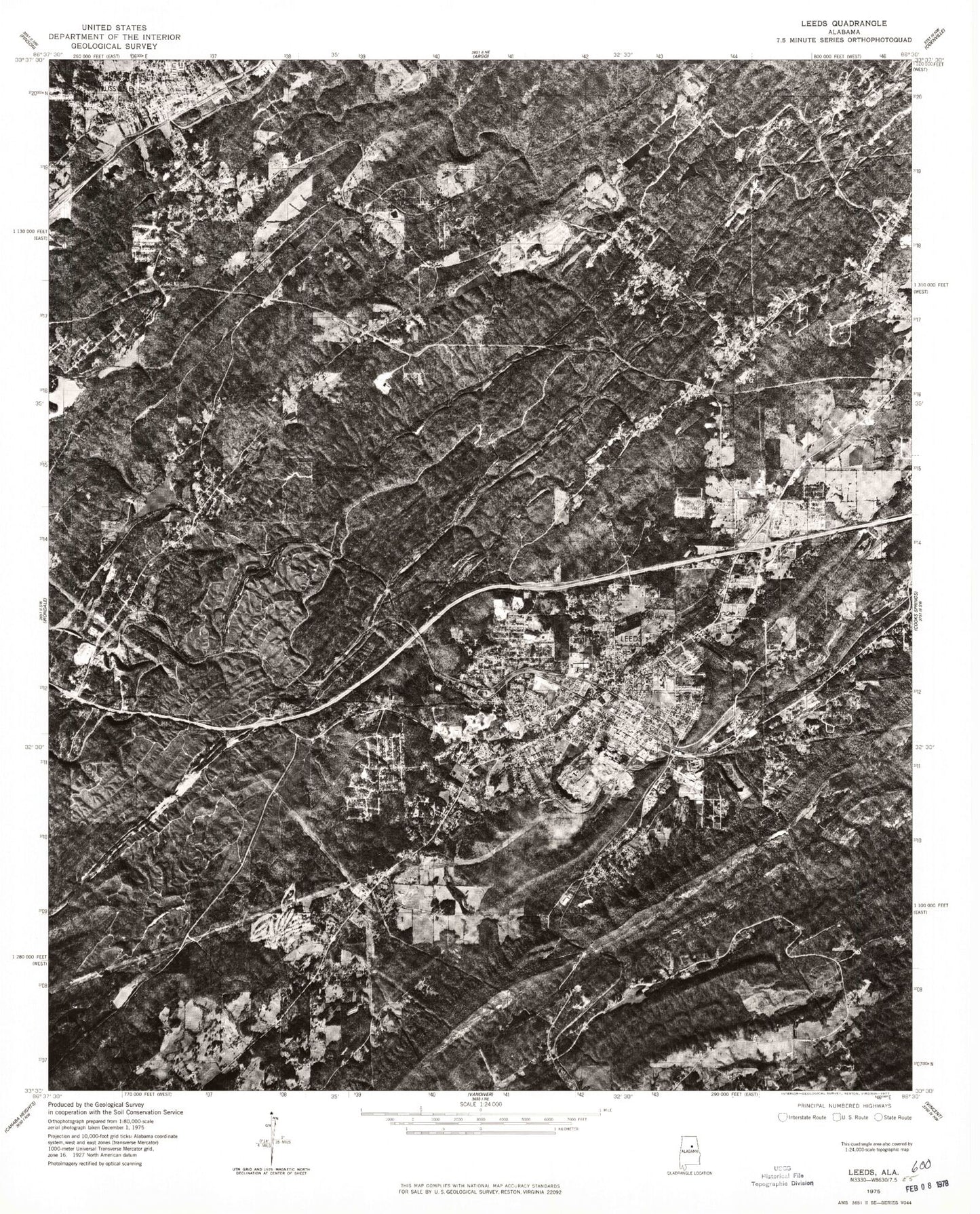 Classic USGS Leeds Alabama 7.5'x7.5' Topo Map Image