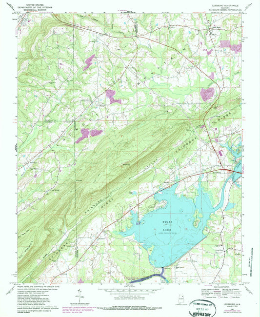 Classic USGS Leesburg Alabama 7.5'x7.5' Topo Map Image