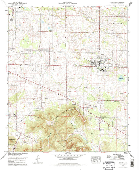 Classic USGS Leighton Alabama 7.5'x7.5' Topo Map Image