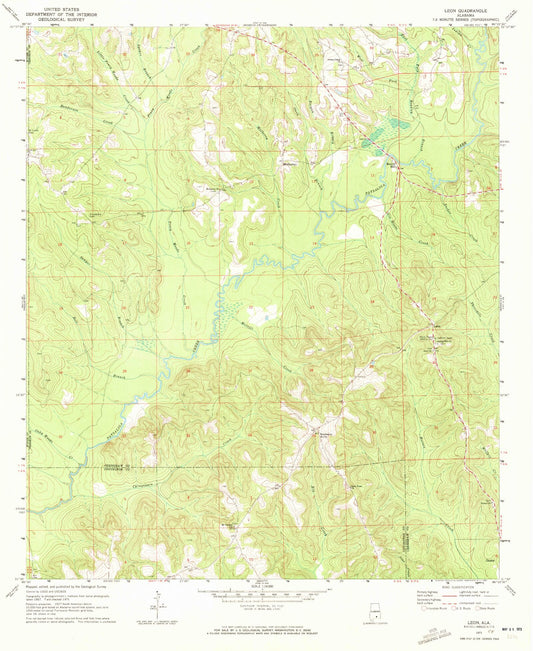 Classic USGS Leon Alabama 7.5'x7.5' Topo Map Image