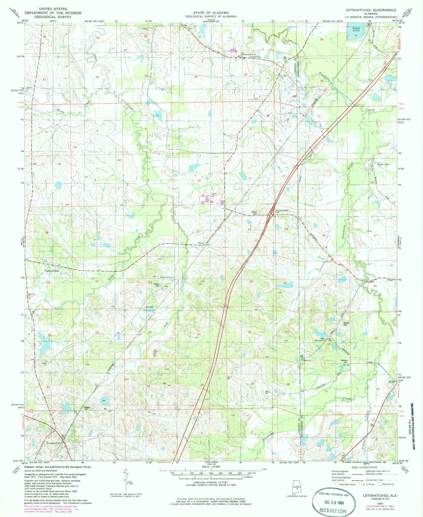 Classic USGS Letohatchee Alabama 7.5'x7.5' Topo Map Image