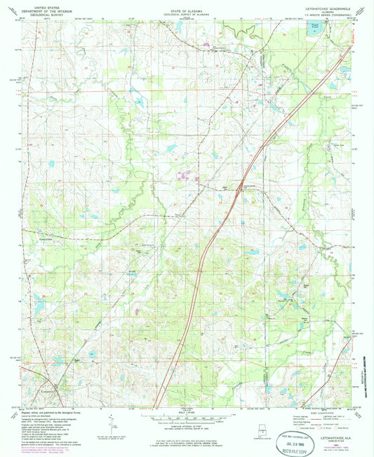 Classic USGS Letohatchee Alabama 7.5'x7.5' Topo Map Image