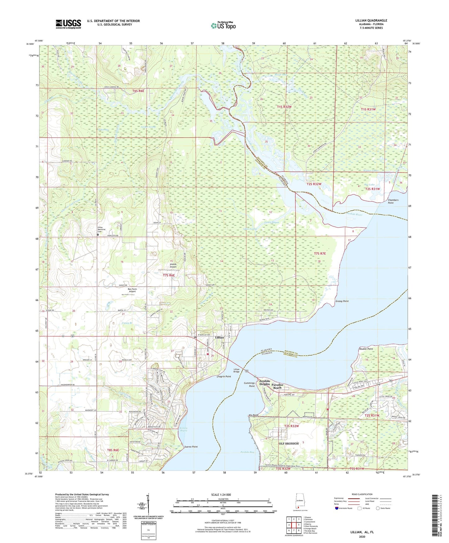Lillian Alabama US Topo Map Image