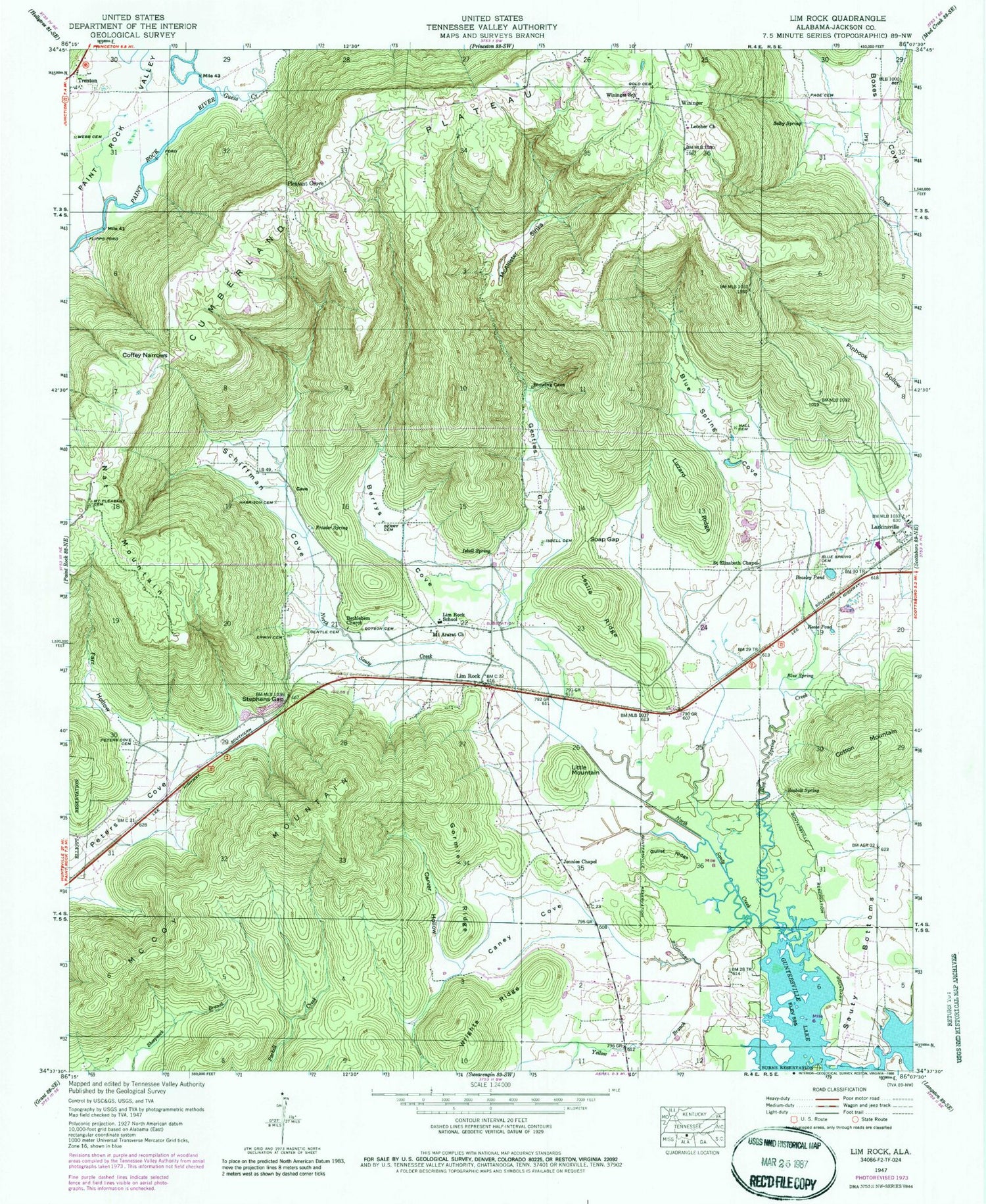 Classic USGS Lim Rock Alabama 7.5'x7.5' Topo Map Image