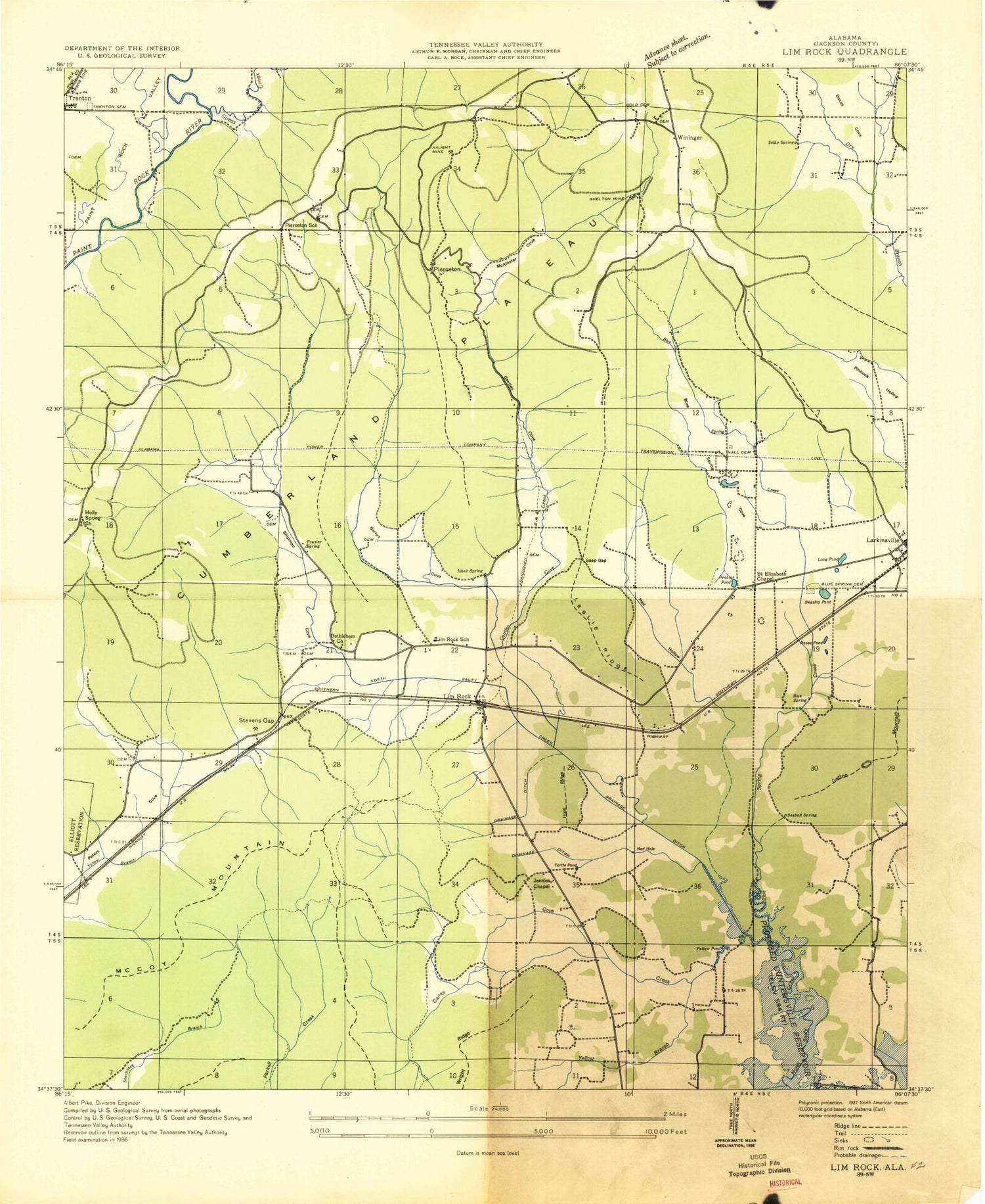 Classic USGS Lim Rock Alabama 7.5'x7.5' Topo Map Image