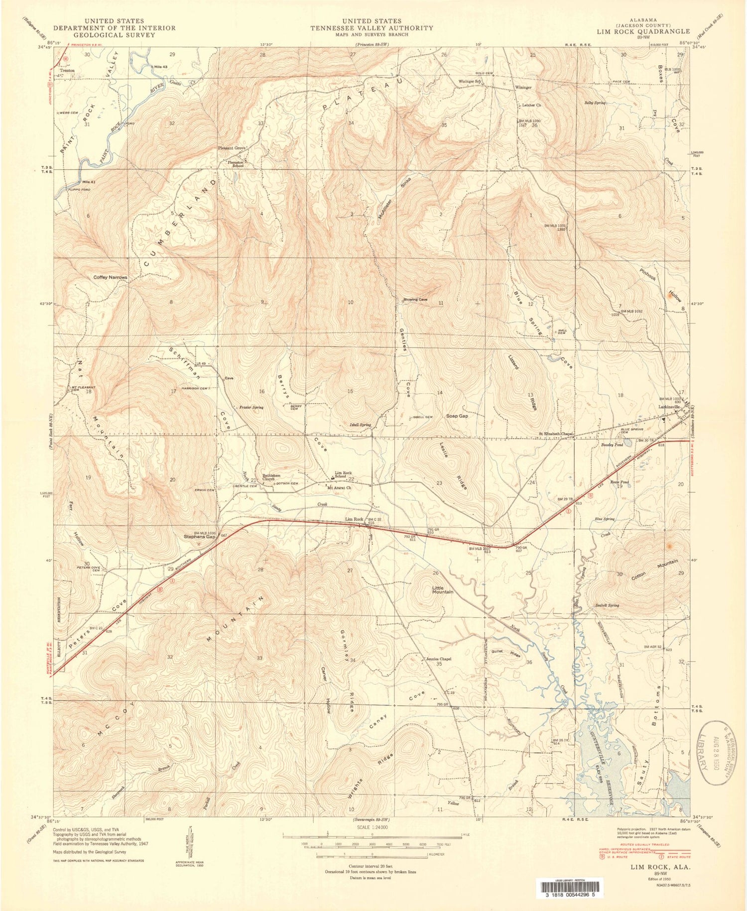 Classic USGS Lim Rock Alabama 7.5'x7.5' Topo Map Image