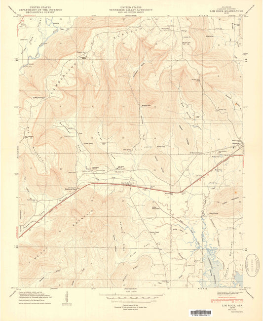 Classic USGS Lim Rock Alabama 7.5'x7.5' Topo Map Image
