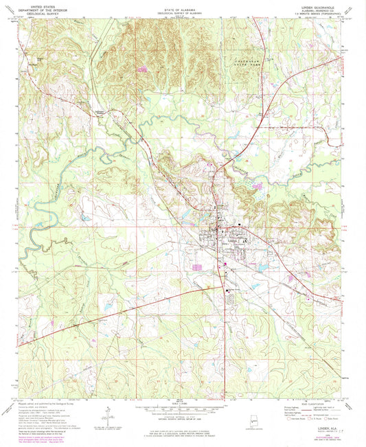 Classic USGS Linden Alabama 7.5'x7.5' Topo Map Image