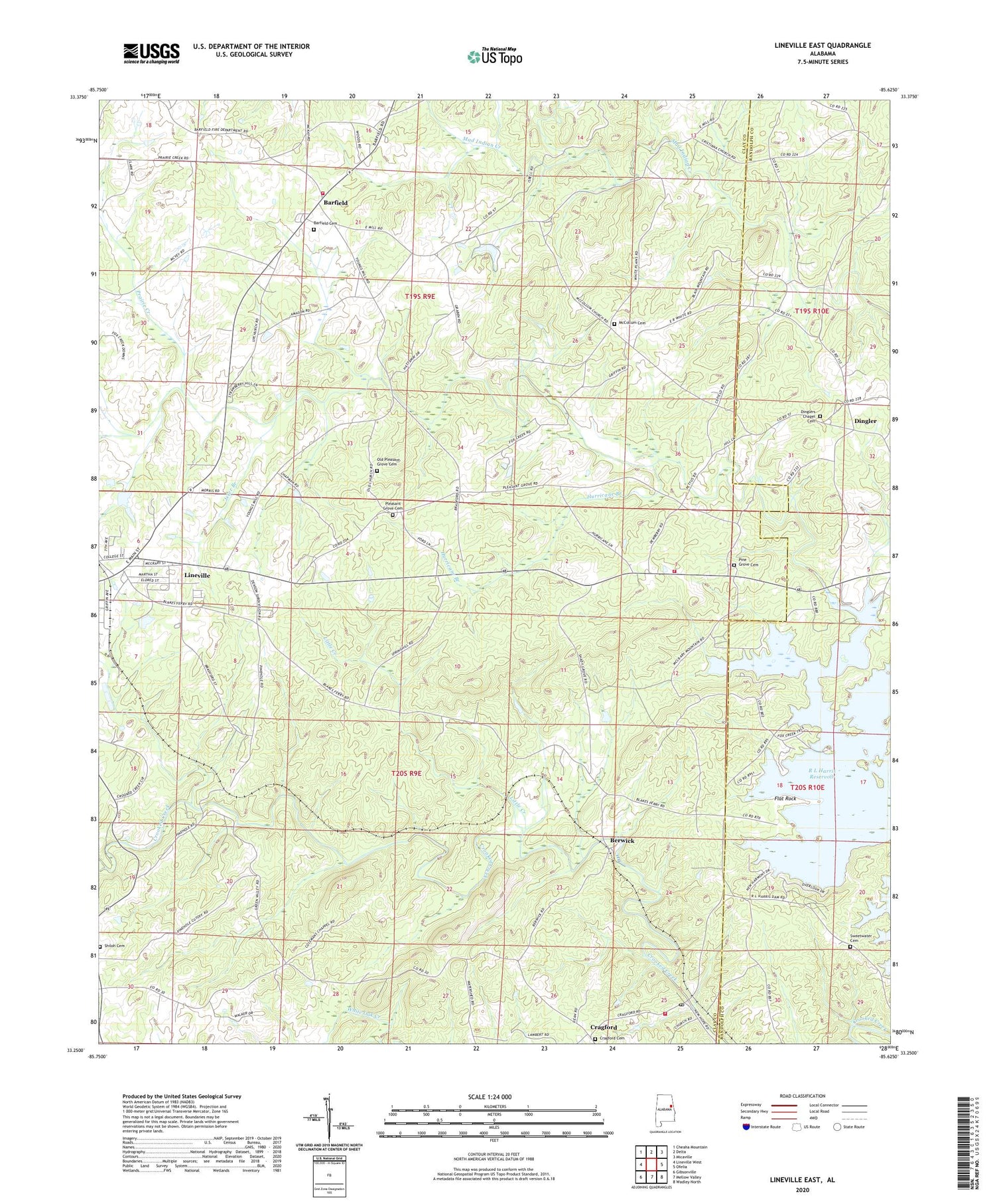 Lineville East Alabama US Topo Map Image
