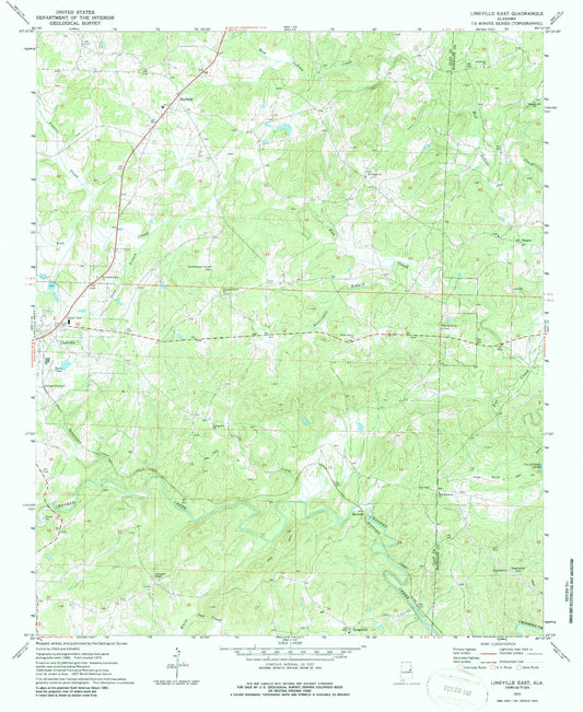 Classic USGS Lineville East Alabama 7.5'x7.5' Topo Map Image