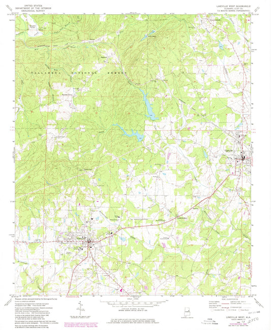 Classic USGS Lineville West Alabama 7.5'x7.5' Topo Map Image
