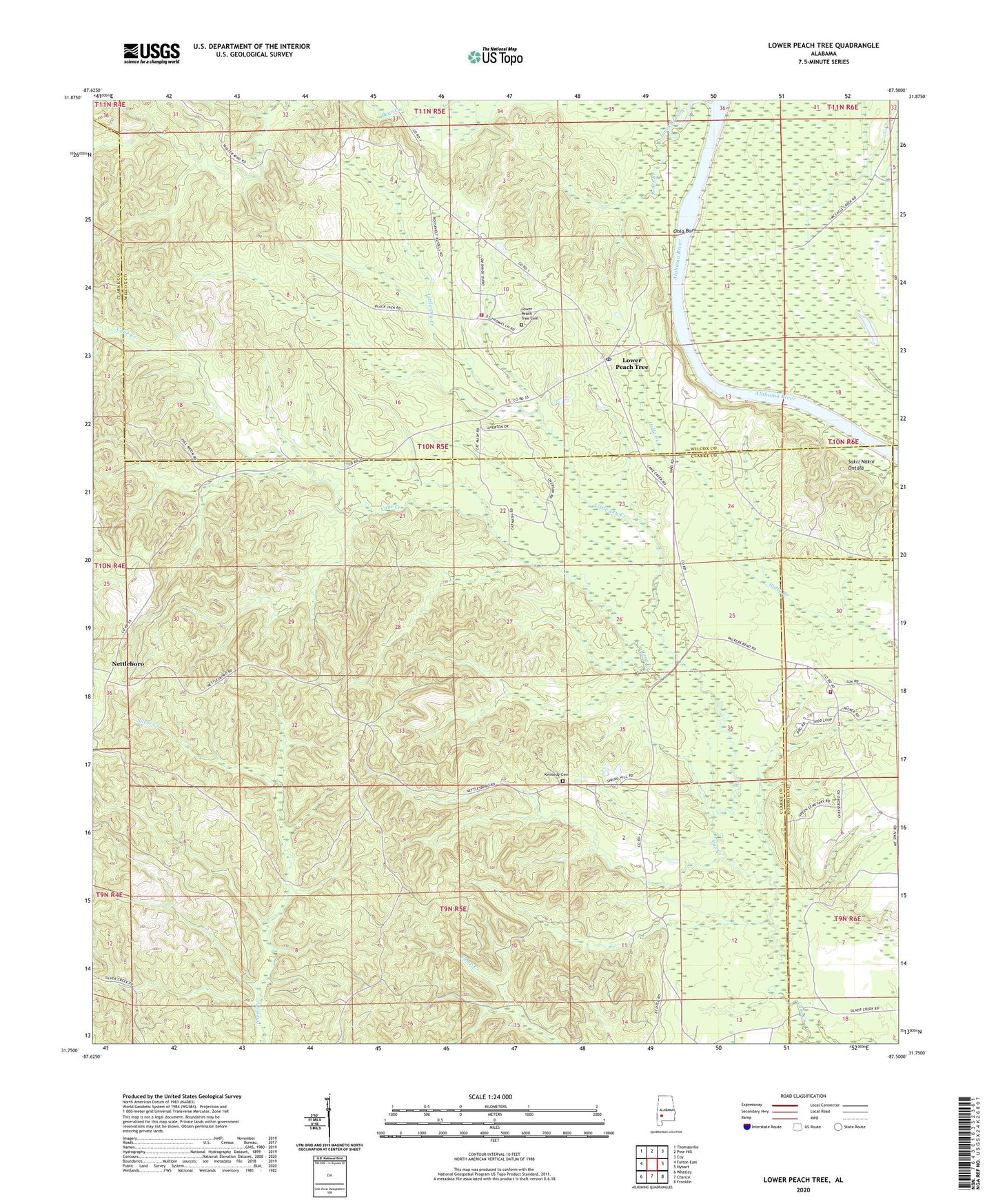 Lower Peach Tree Alabama US Topo Map Image